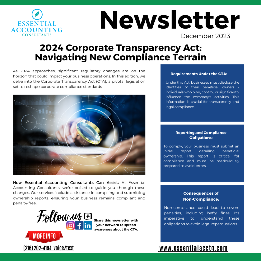 As 2024 approaches, the business landscape braces for a significant regulatory shift - the Corporate Transparency Act (CTA). This Act could redefine transparency and compliance standards for businesses across the nation. But what does this mean for you?